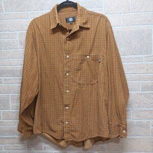 Vintage NO BS Plaid Flannel Corduroy Button Down Mens Size Medium Orange/Brown